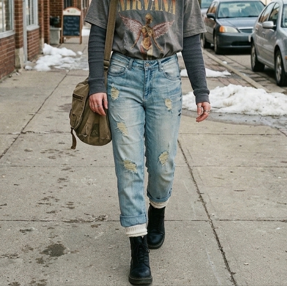 NWOT Special X L Y2K Grunge Indie Sleeze Distressed Boyfriend Ankle Jeans